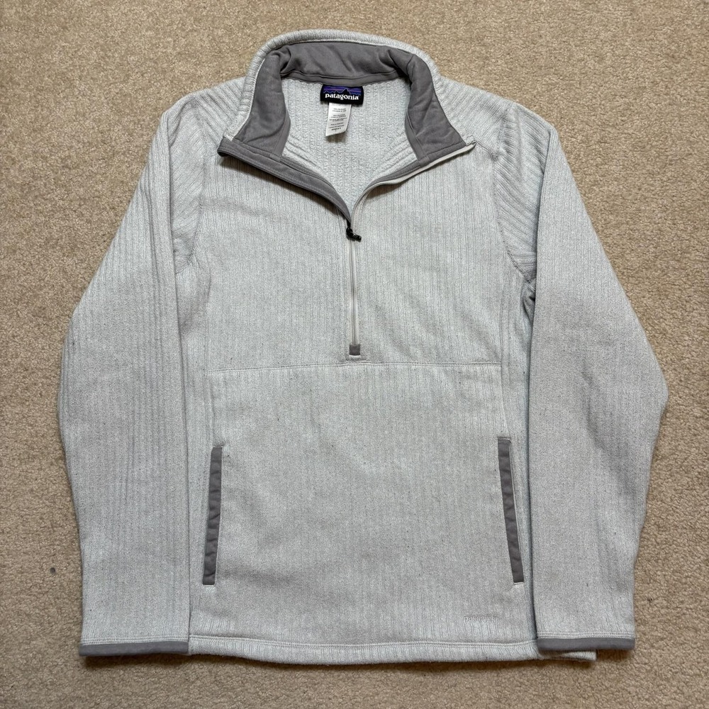Patagonia Sweater Fleece Pullover Womens Large Gray 1/4 Zip Marsupial Stripe Rib - Picture 3 of 11
